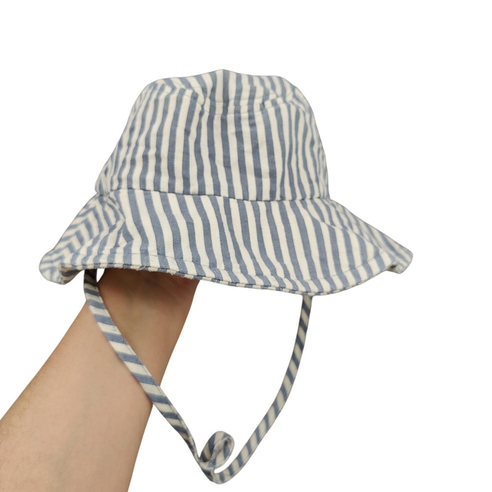 Gigi Pip Kids Coastal Nautical 100% Cotton Bucket Hat 52 Blue White Striped